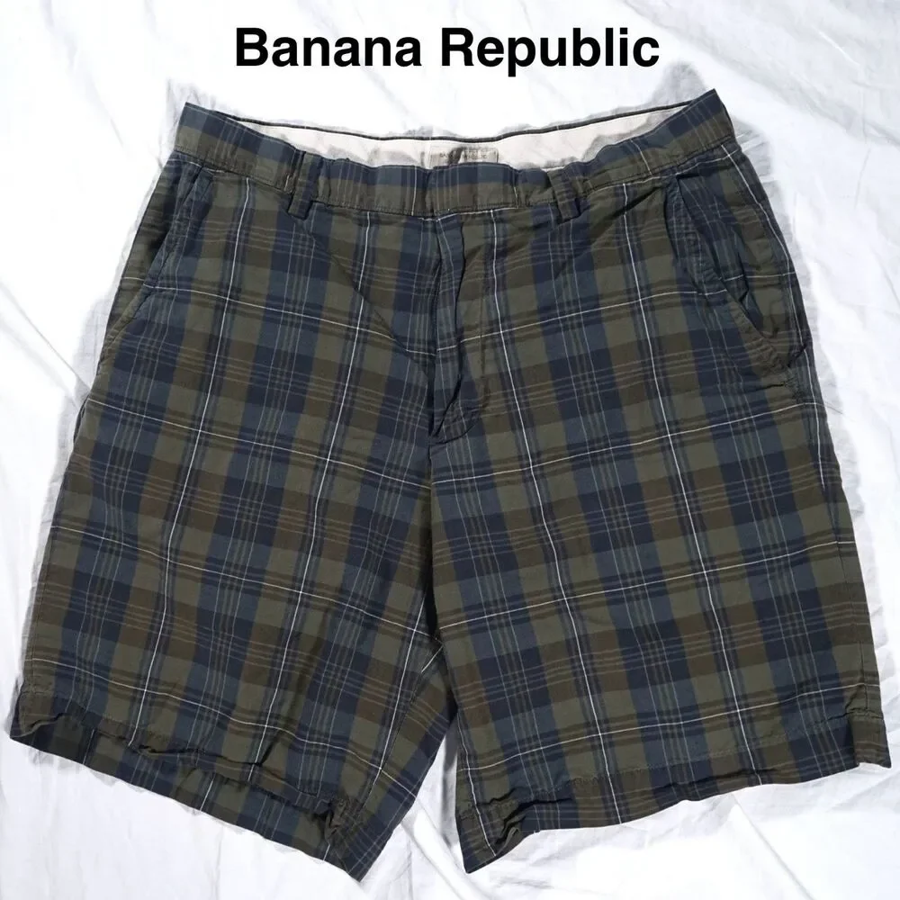 Banana Republic Plaid Shorts Green Blue Men's 31